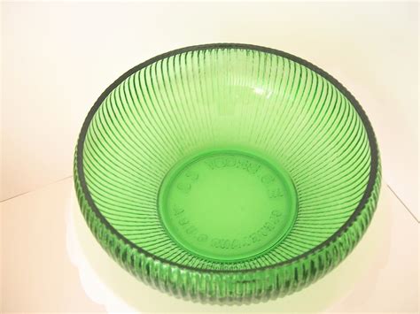 Vintage E O Brody Green Ribbed Glass Bowl Cleveland Usa Etsy