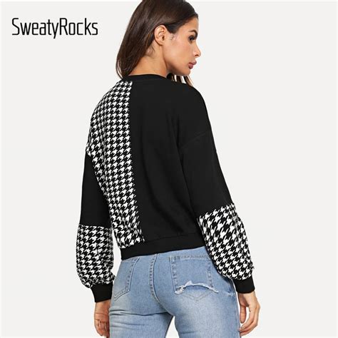 SweatyRocks черно-белая укороченная толстовка женская одежда с длинным ...