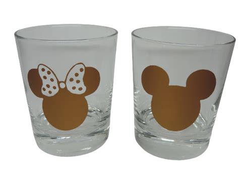 Er Set Teelicht Glas Windlicht Print Minni Micky Gold Matt Handmade