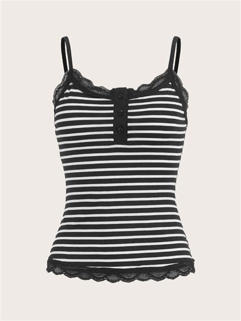 Our Fairycore Striped Contrast Lace Button Front Cami Is Such A Vibe