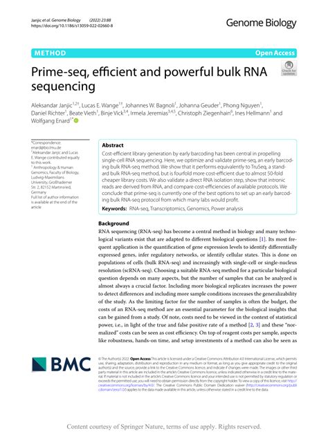 PDF Prime Seq Efficient And Powerful Bulk RNA Sequencing