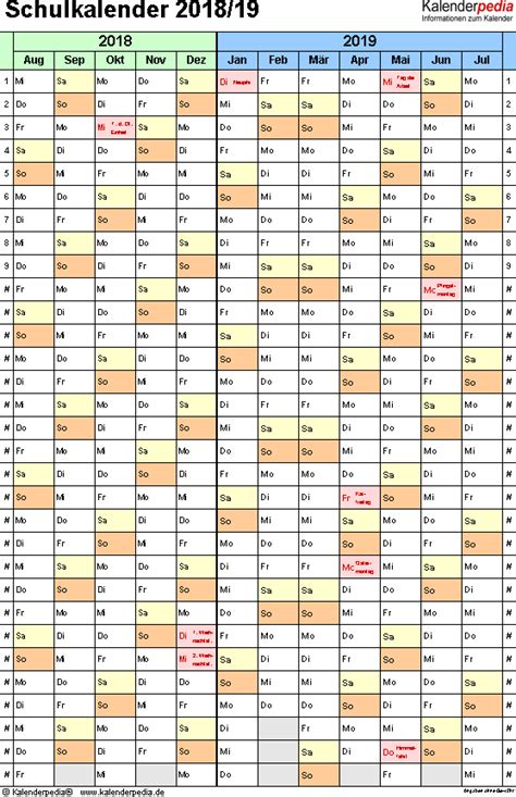 Schulkalender Als Excel Vorlagen Zum Ausdrucken