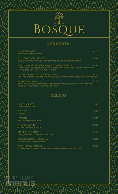 Menu At Bosque Pub Bar Walsall