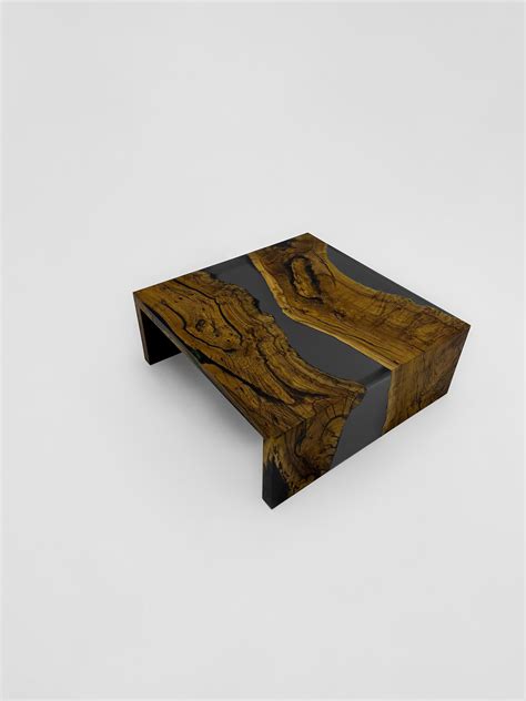 Waterfall Design Fume Black Ancient Walnut Epoxy Resin Coffee Table For