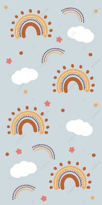 The Sky With Clouds Stars And Rainbows Is Shown In This Wallpaper Design