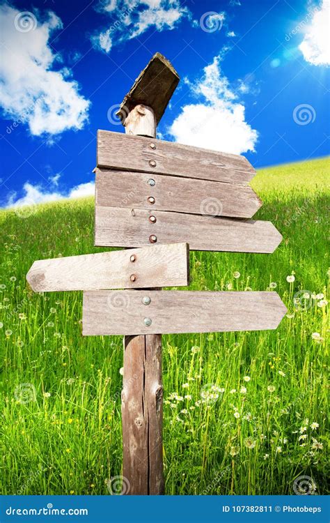 Directional Wooden Arrows In Nature Background Stock Image Image Of