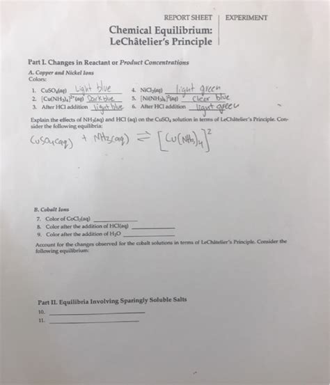 Solved REPORT SHEET I EXPERIMENT Chemical Equilibrium: | Chegg.com