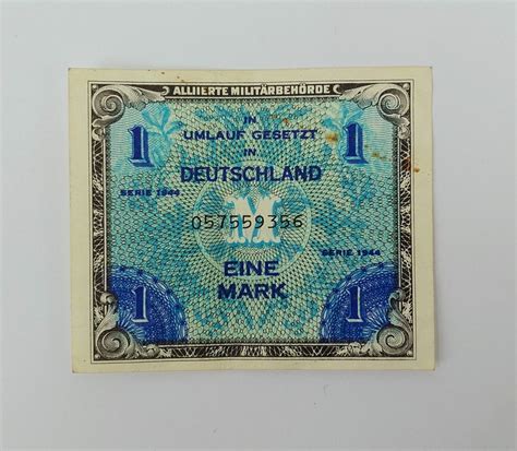 1944 German Eine Mark Allied Military Currency Banknote Sally Antiques