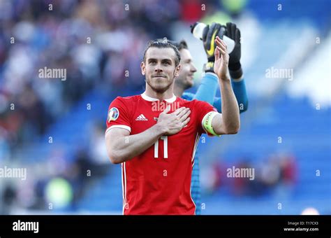 Wales' Gareth Bale acknowledges fans after the final whistle during the ...