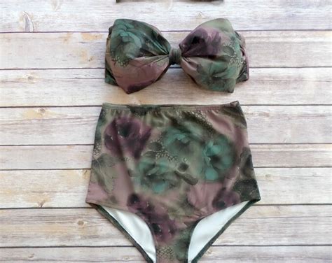 Bow Bandeau Bikini Vintage Style High Waisted Pin Up Swimwear Beautiful