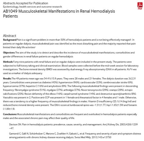 Pdf Ab1049 Musculoskeletal Manifestations In Renal Hemodialysis Patients