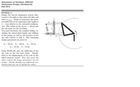 Design the bicycle suspension system illustrated to | Chegg.com