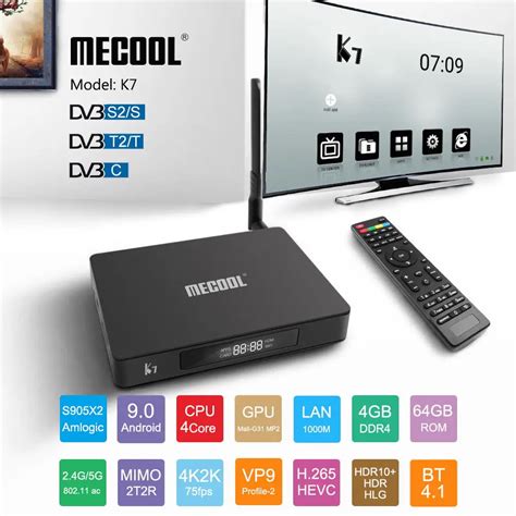 Mecool K7 1080p Android Combo Tv Box 4gb Ddr4 64gb Antena Mimo 2t2r Dvb ...