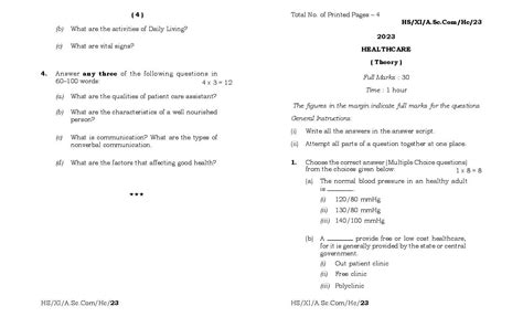 Meghalaya Board Mbose Class 11 Question Paper 2024 For Healthcare Aglasem