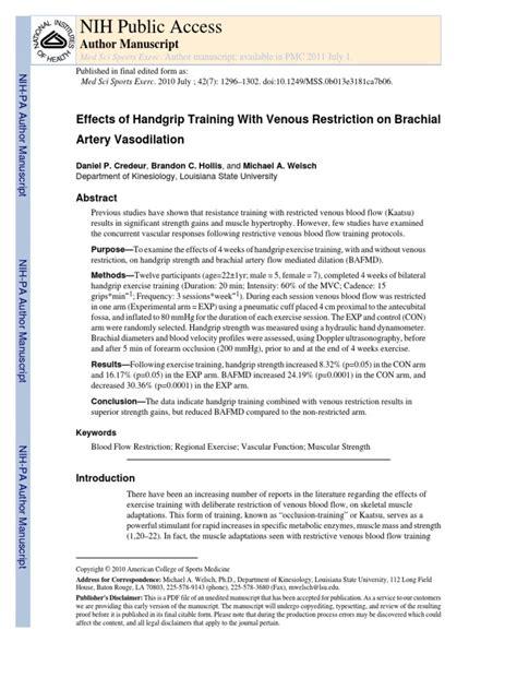 Effects Of Handgrip Training With Venous Restriction On Brachial Artery