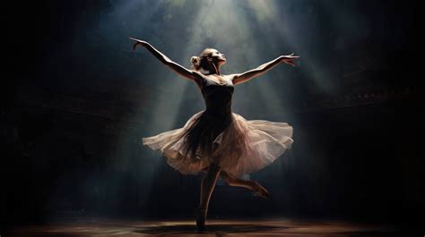 A Ballerina On Stage Spotlight Shining On Her As She Gracefully Leaps