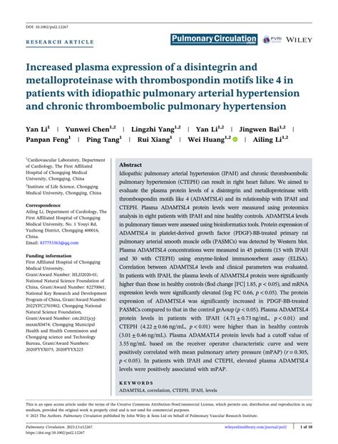 PDF Increased Plasma Expression Of A Disintegrin And