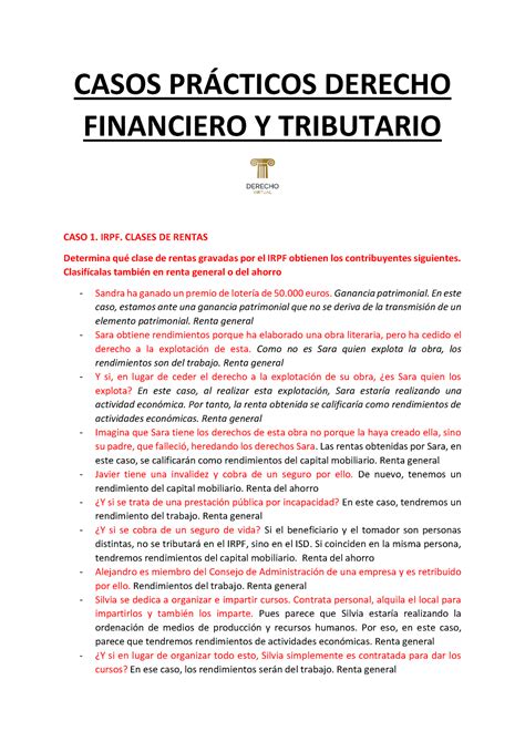 Casos prácticos Derecho tributario CASOS PRCTICOS DERECHO FINANCIERO