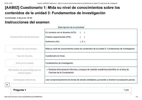 Examen AAB02 Cuestionario 1 Mida Su Nivel De Conocimientos Sobre Los