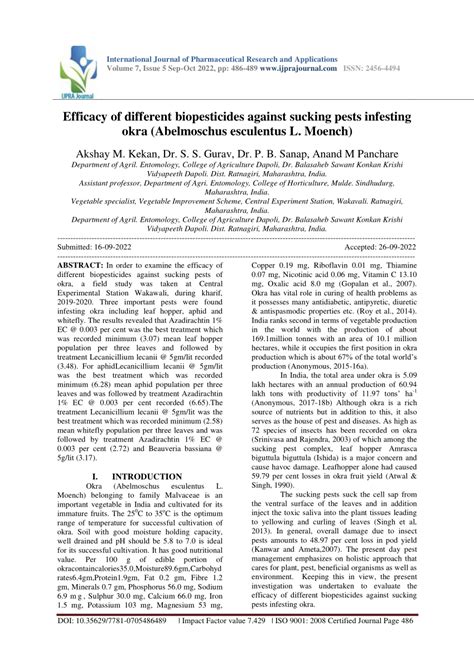 PDF Efficacy Of Different Biopesticides Against Sucking Pests