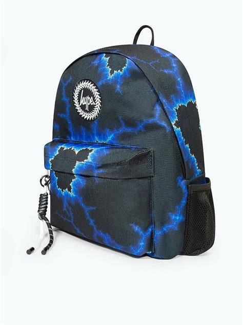 Hype Unisex Black Blue Lightning Badge Backpack Uk