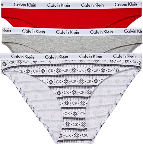 Calvin Klein Carousel Bikini 3 Pack L Red Grey Snowflake At Amazon