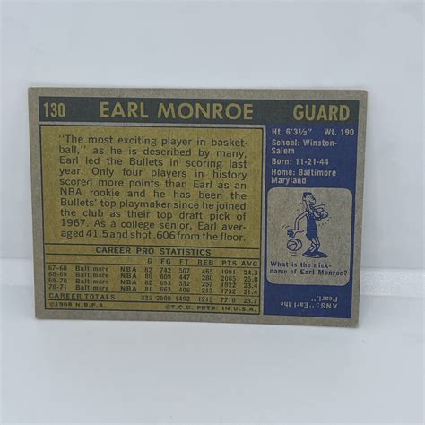 1971 72 Topps Set Break 130 Earl Monroe MT EBay