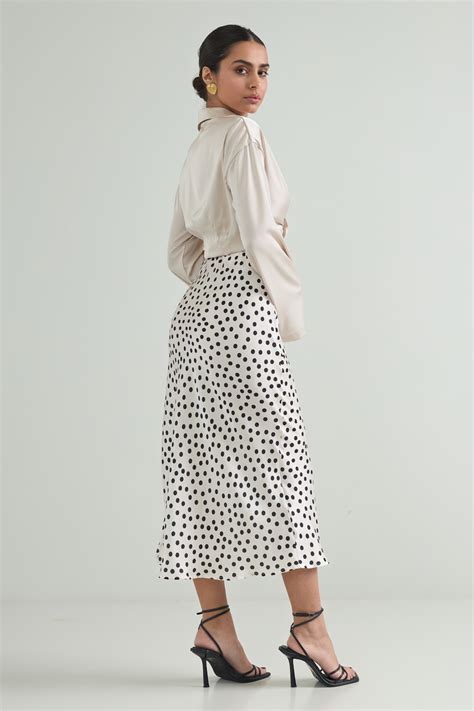 Satin Polka Dots Midi Skirt