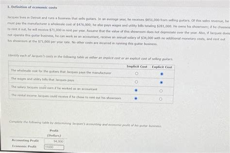 Solved 1 Definition Of Economic Costs Jacques Lives In