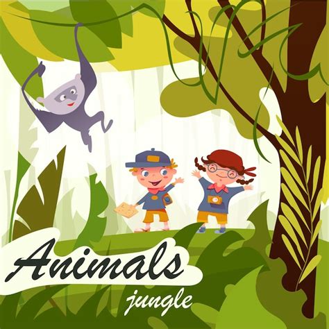Premium Vector | Jungle animals poster adorable preschoolers travel ...
