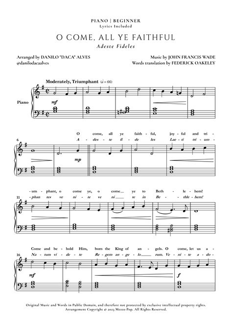 O Come All Ye Faithful Arr Danilo Daca Alves By John Francis Wade Sheet Music For Easy