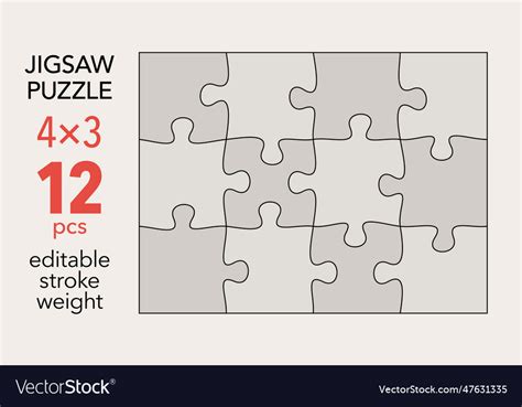 Empty Jigsaw Puzzle Grid Template 4x3 Shapes 12 Vector Image