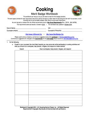 Fillable Online Cooking Merit Badge Workbook Cooking Merit Badge