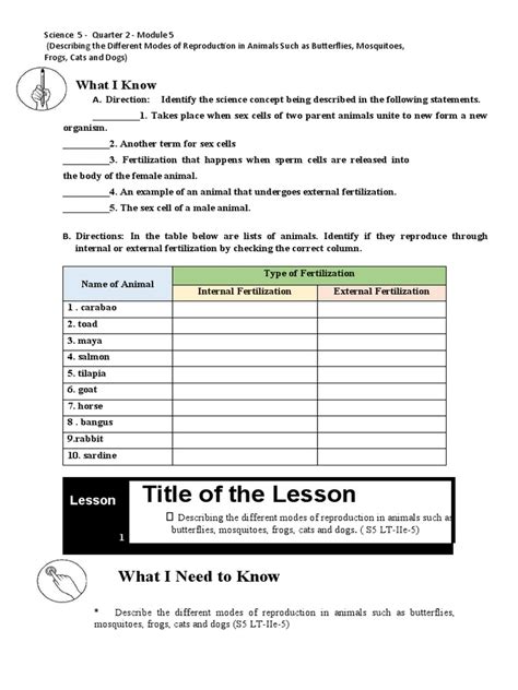 Science Quarter 2 Module 5 Pdf Reproduction Sexual Reproduction