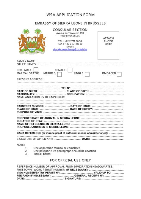 Brussels Capital Region Belgium Sierra Leone Visa Application Form