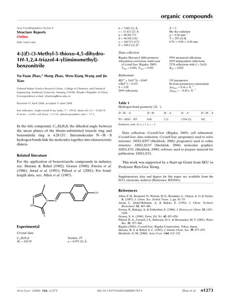 Pdf E Methyl Thioxo Dihydro H Triazol Yl