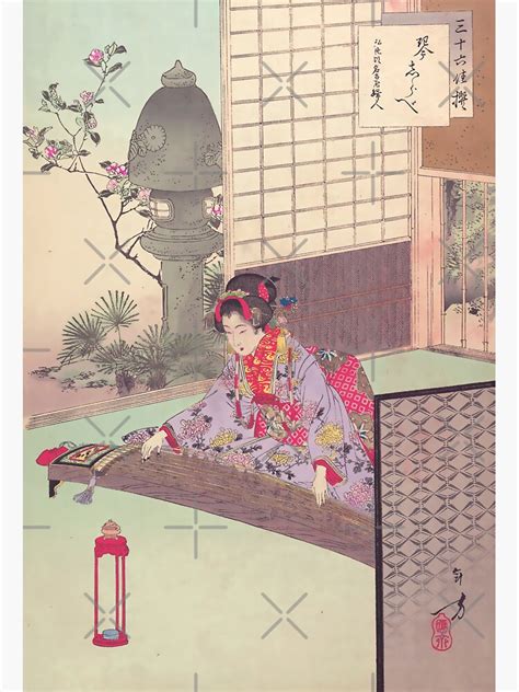 Japan Woodblock Prints Ukiyo Art Vintage Graphic From Japan Koto Music Sticker By Midori