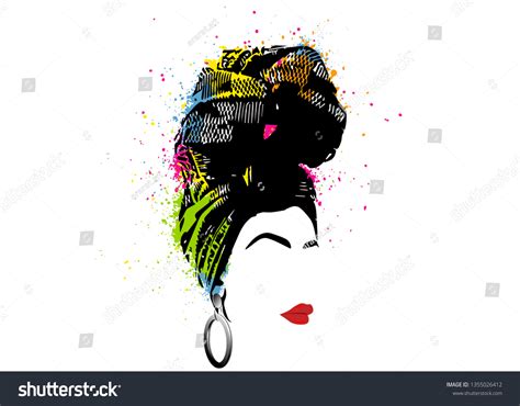 African Scarf Portrait Afro Woman Striped Stock Vector Royalty Free