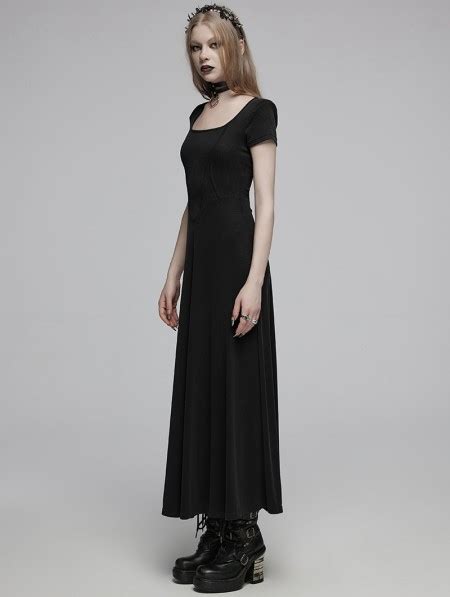 Punk Rave Black Gothic Daily Wear Short Sleeves Long A Line Dress