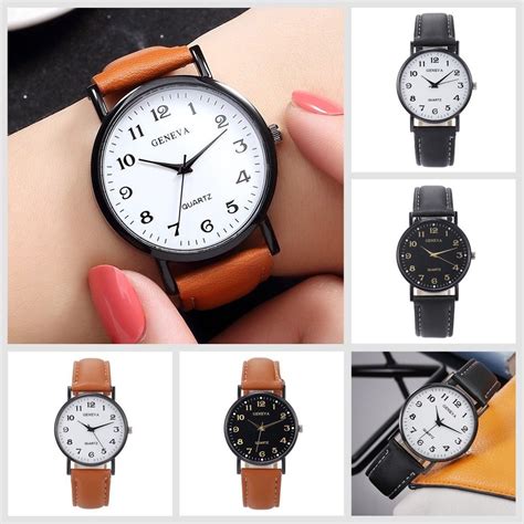 Jual Wbs Jam Tangan Geneva Wanita Dan Pria Strap Kulit Pu Leather