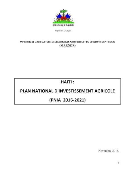 Pdf Haiti Plan National D Investissement Agricole Pnia Haiti