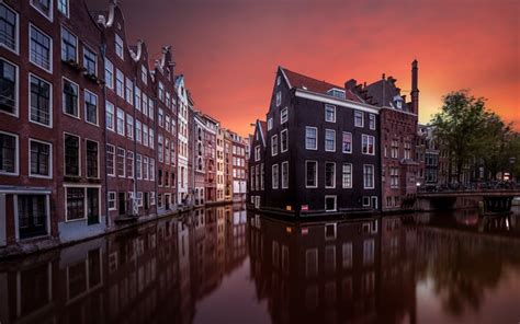 Download wallpapers Amsterdam, sunset, evening, bridge, Netherlands for ...