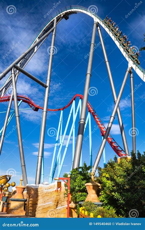 Park Port Aventura Rollercoasters Shambhala And Dragon Khan Editorial