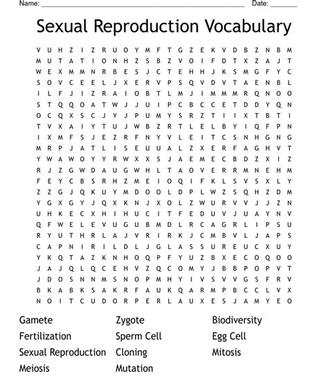 Sexual Reproduction Vocabulary Word Search WordMint