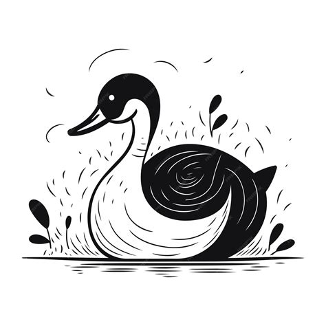 Premium Vector Swan Swimming In The Sea Black And White Vector