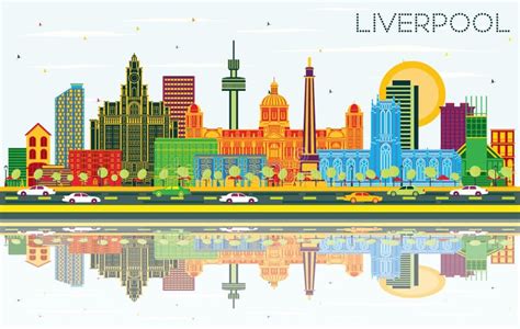 Liverpool UK City Skyline With Color Buildings Blue Sky And