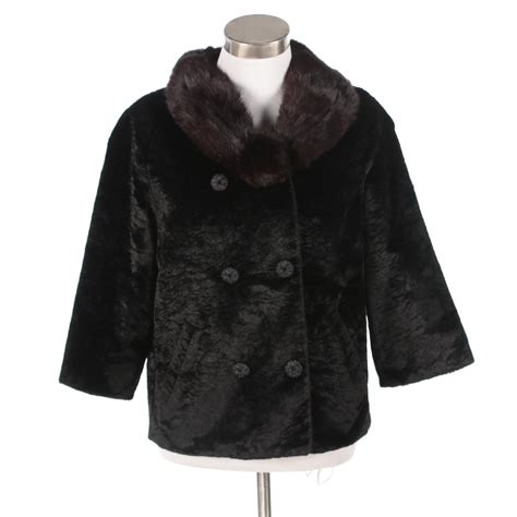 Styled By Winter Faux Broadtail Lamb Fur Coat With Mink Fur Collar