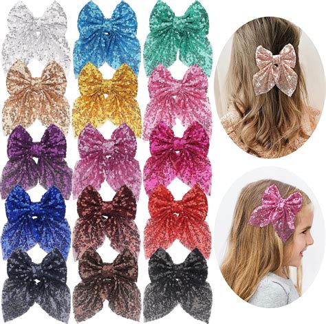 Amazon Ded Pieces Glitter Inch Rainbow Hair Bows Clips Big