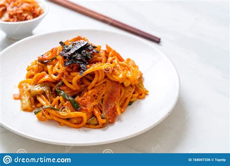 Stir-fried Noodles with Korean Spicy Sauce and Vegetable Stock Photo ...