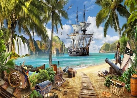 Beach Pirate Ship Scenic Backdrop Party Background